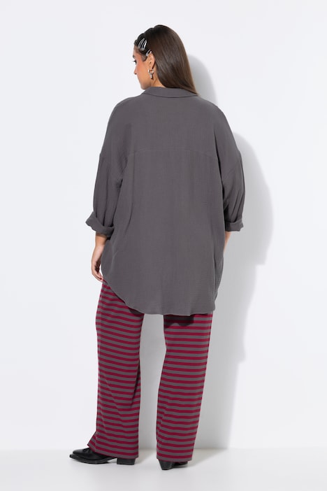 Musselin Bluse, oversized, Hemdkragen, Langarm