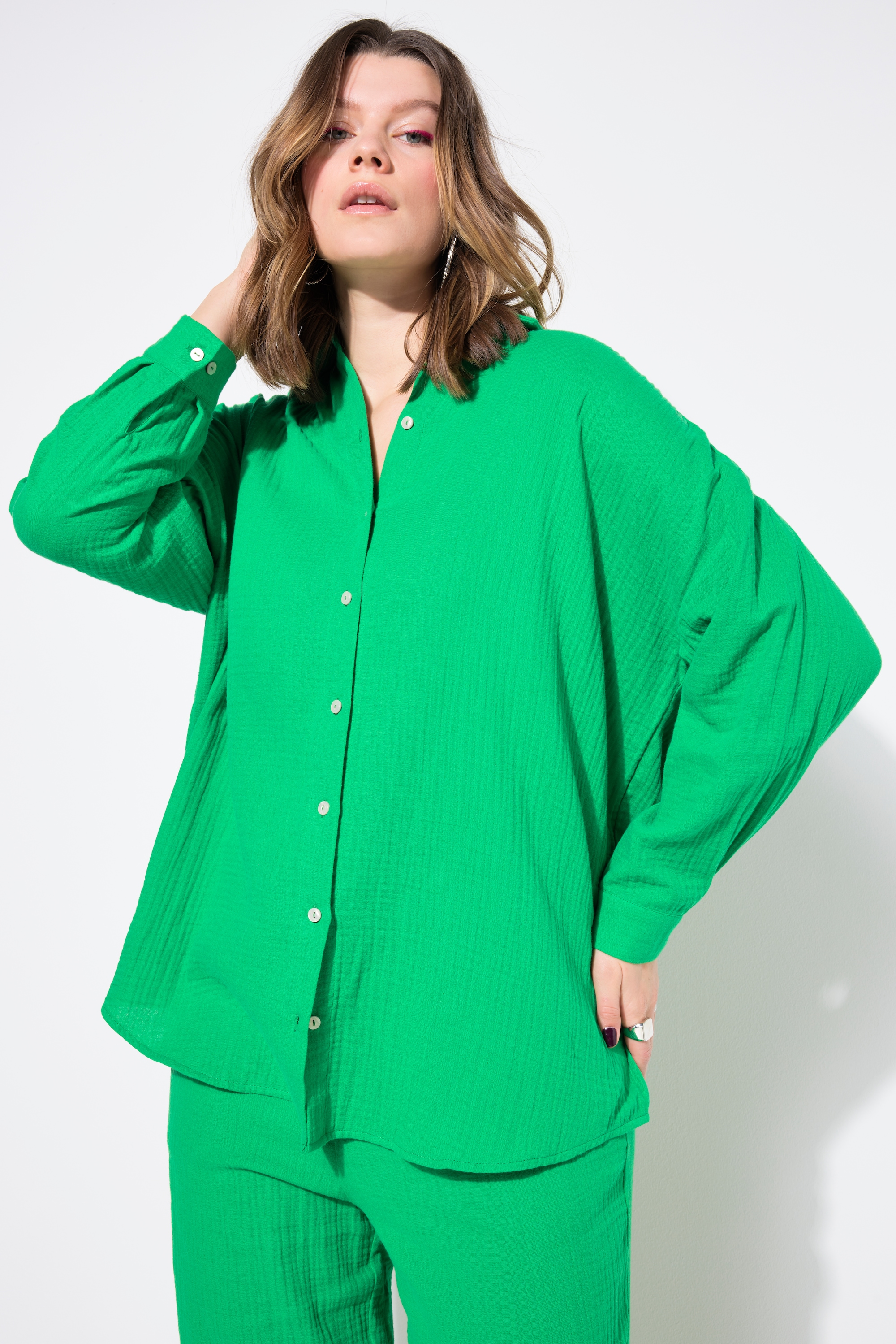 Studio Untold Damen große Größen Musselin Bluse oversized Hemdkragen