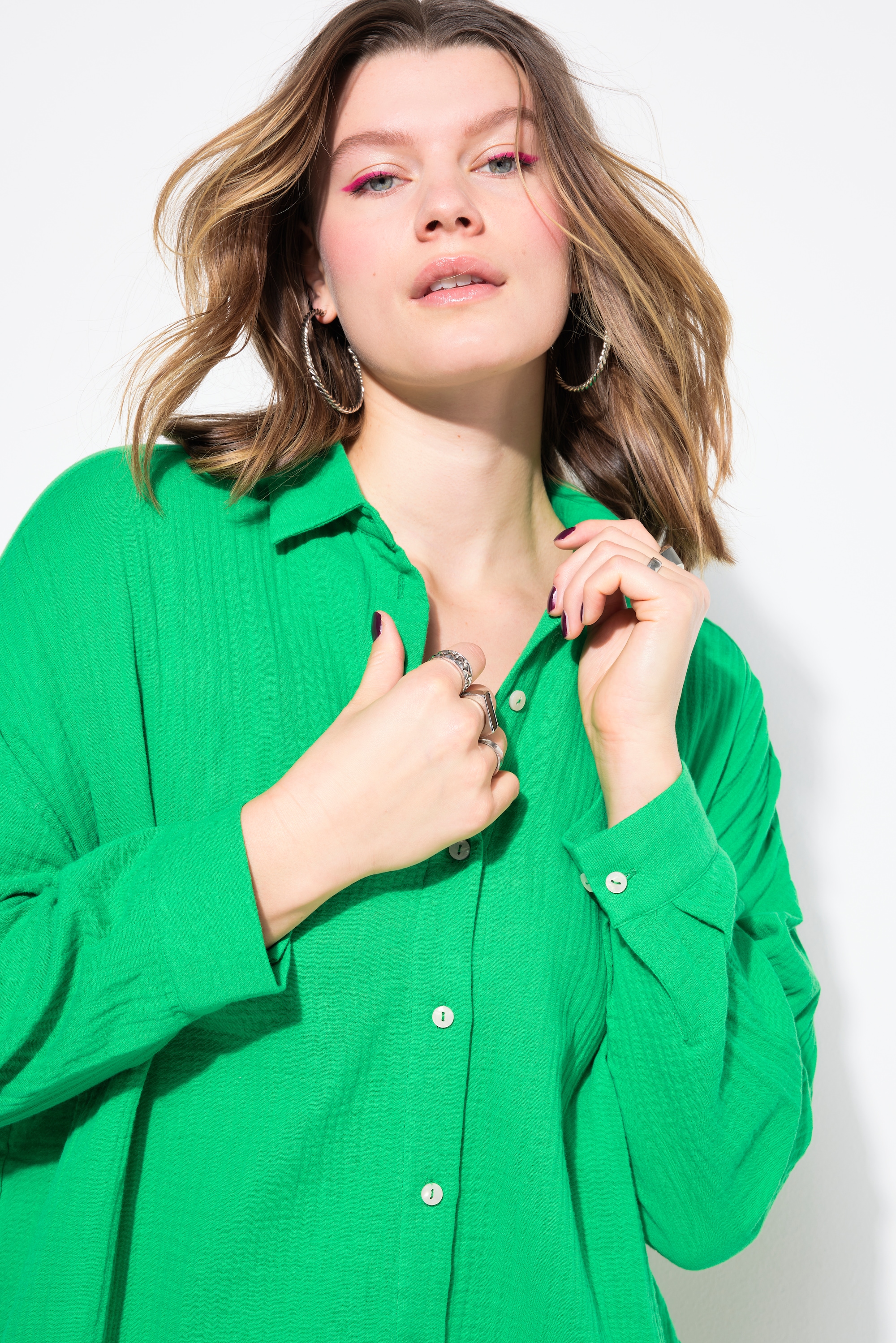 Studio Untold Damen große Größen Musselin Bluse oversized Hemdkragen