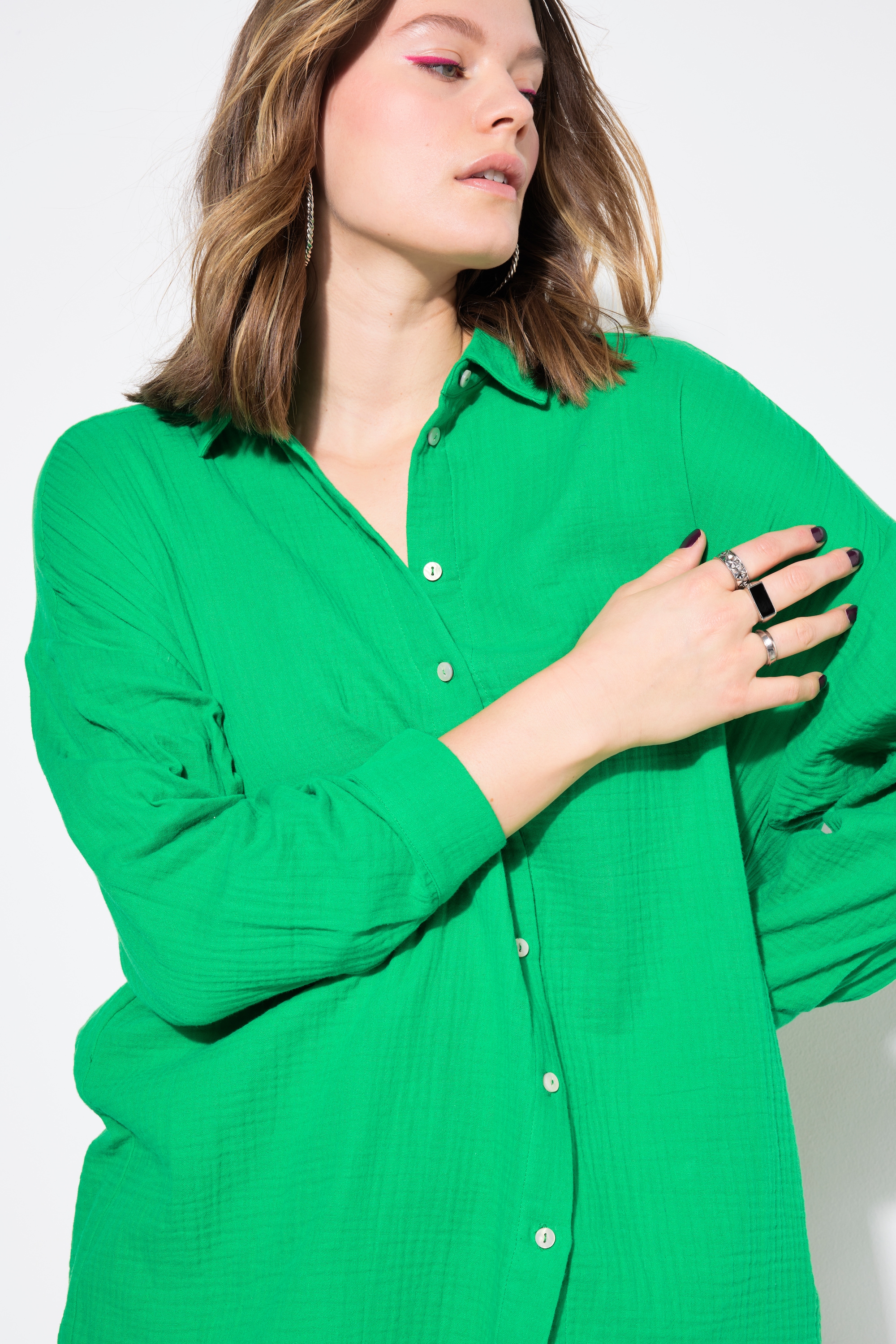 Studio Untold Damen große Größen Musselin Bluse oversized Hemdkragen
