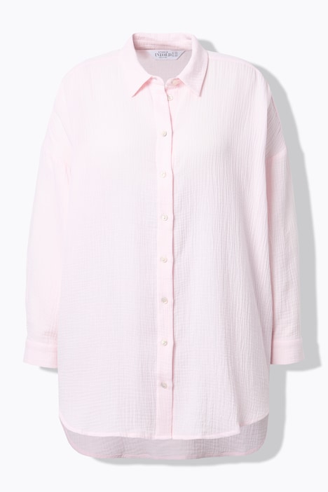 Musselin Bluse, oversized, Hemdkragen, Langarm