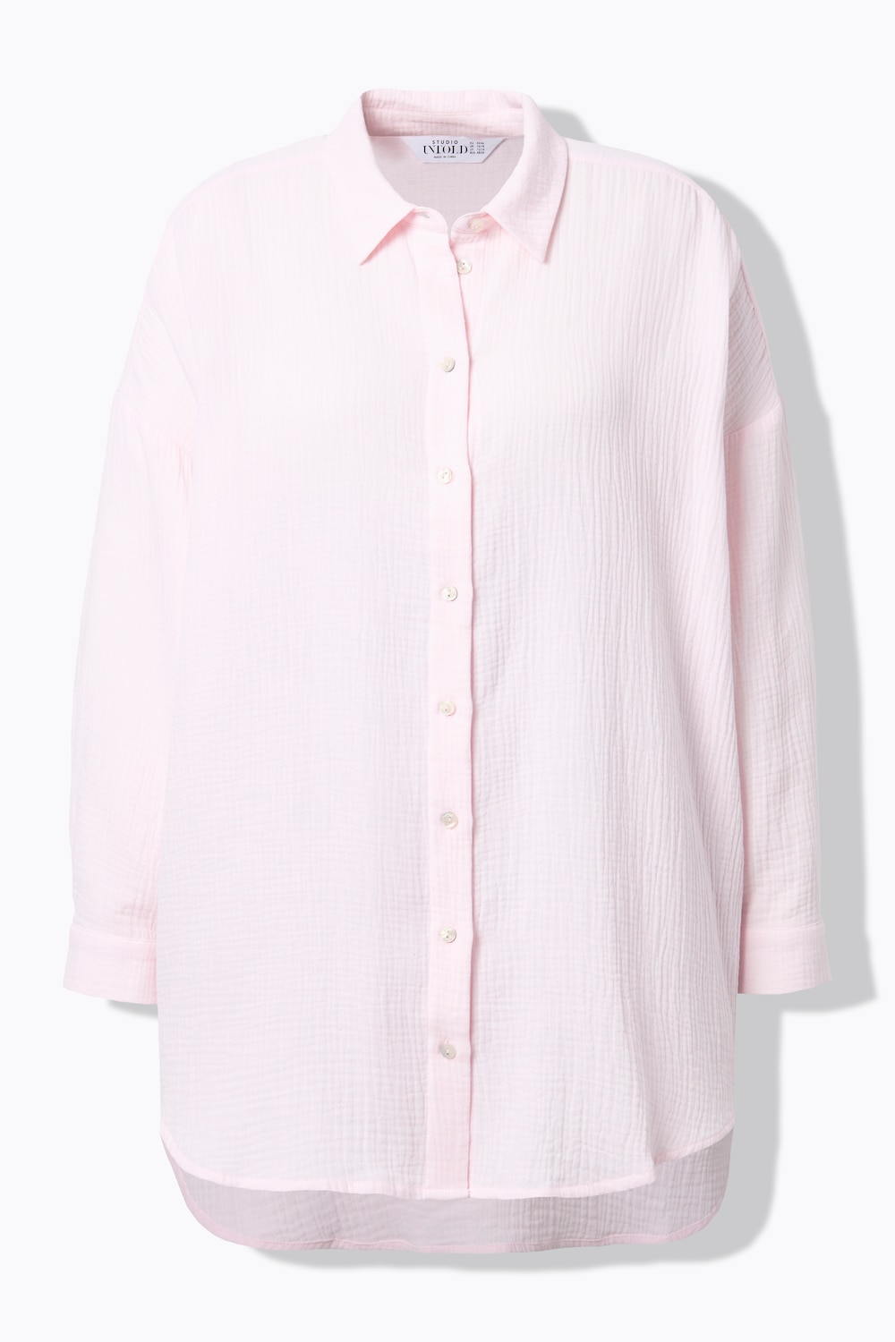 Mousseline blouse, oversized, overhemdkraag, lange mouwen
