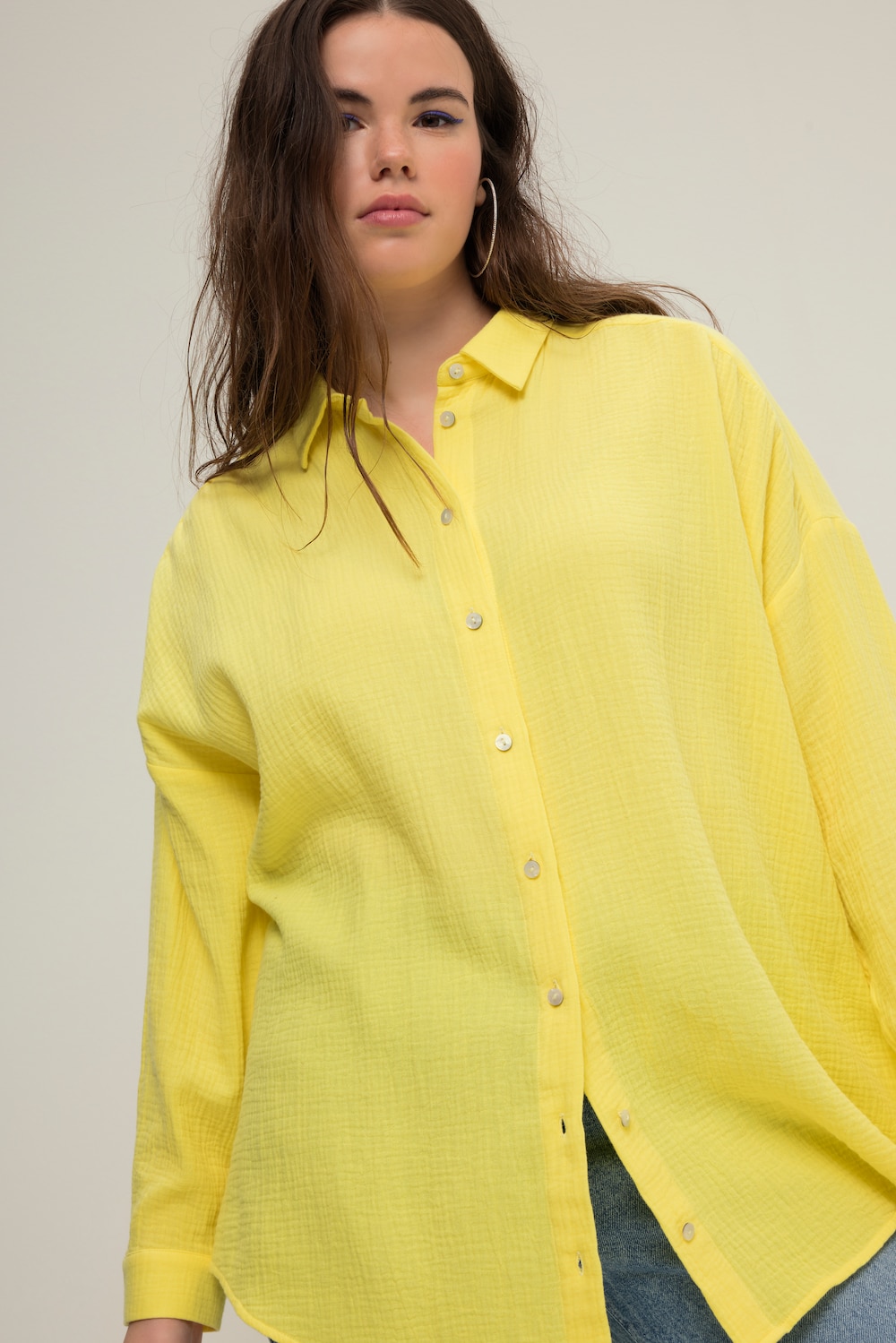Grote Maten Mousseline blouse, Dames, geel, Maat: 46/48, Katoen, Studio Untold