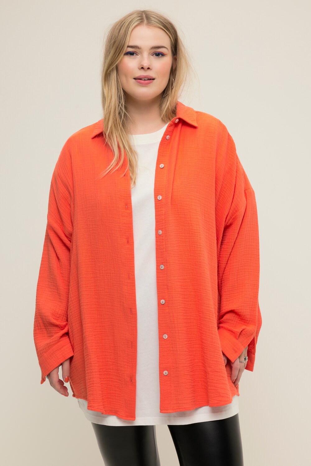 Grote Maten Mousseline blouse, Dames, oranje, Maat: 50/52, Katoen, Studio Untold