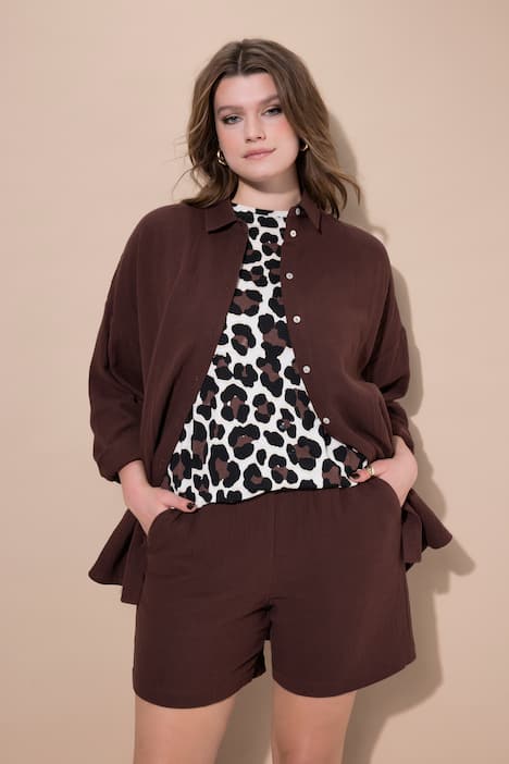 Mousseline blouse, oversized, overhemdkraag, lange mouwen