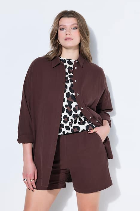 Mousseline blouse, oversized, overhemdkraag, lange mouwen