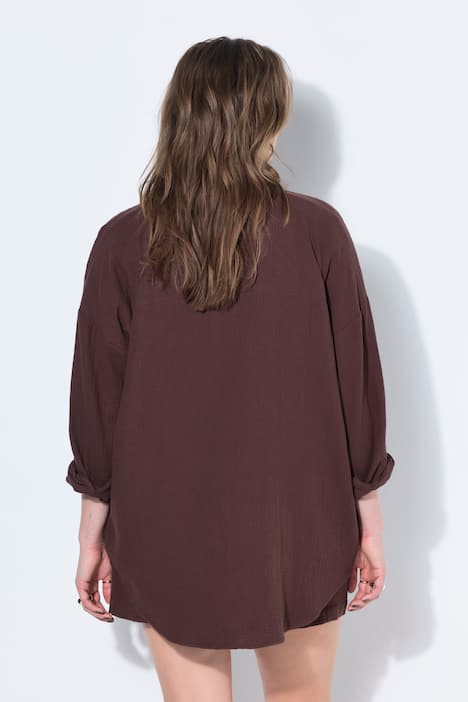 Mousseline blouse, oversized, overhemdkraag, lange mouwen