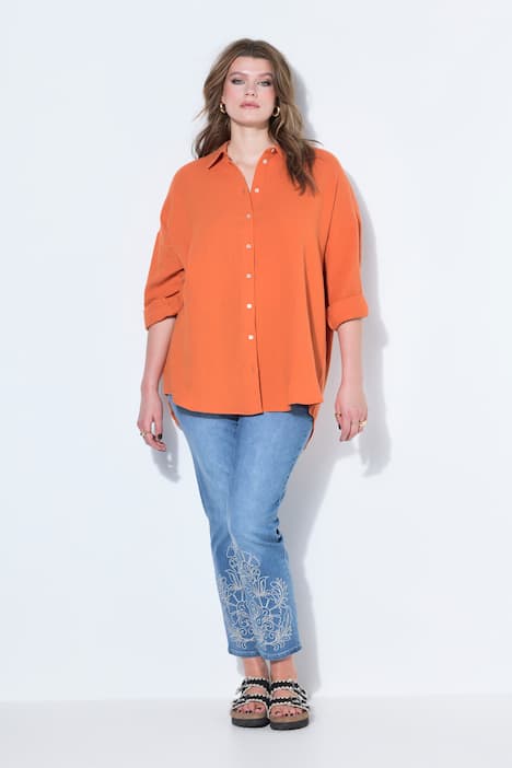 Mousseline blouse, oversized, overhemdkraag, lange mouwen