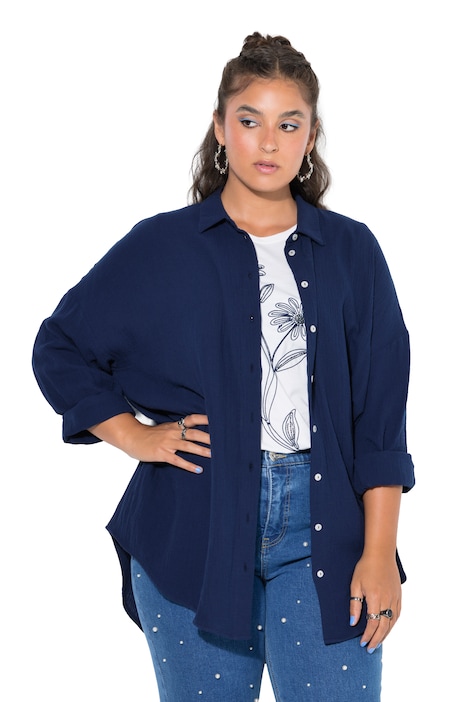 Mušelínová halenka, oversize, límeček, dlouhé rukávy