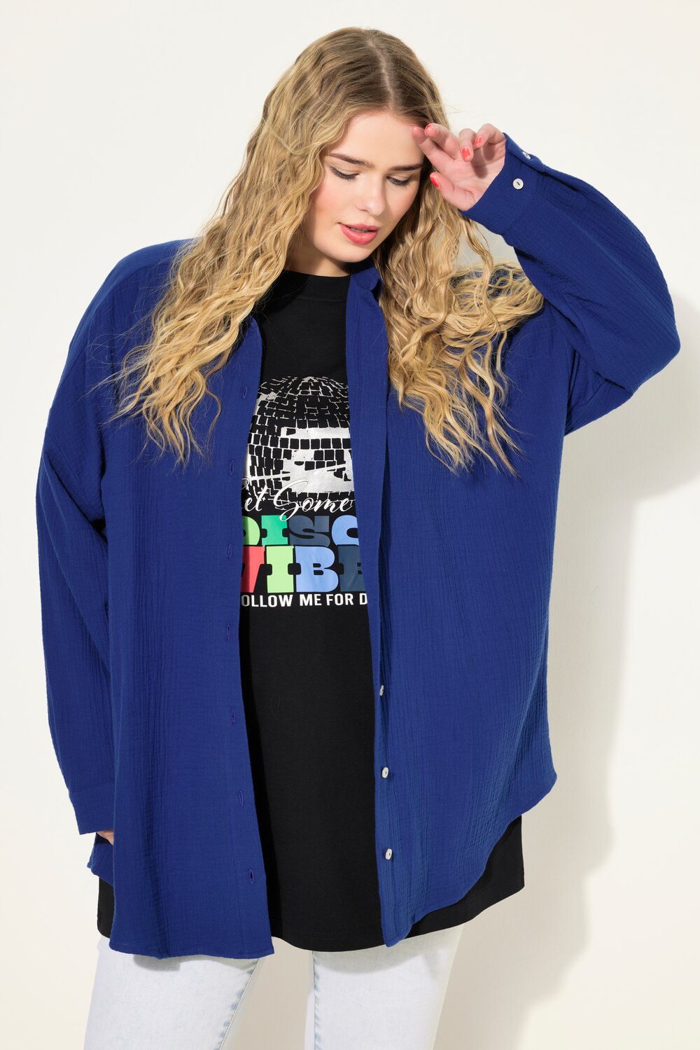 Grote Maten Mousseline blouse, Dames, blauw, Maat: 46/48, Katoen, Studio Untold