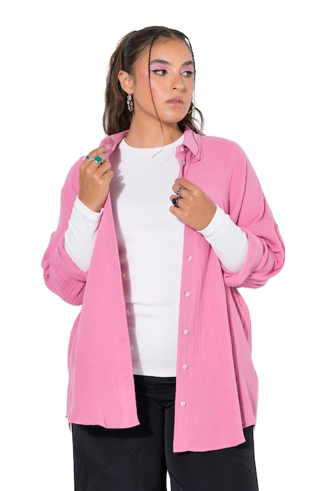 Mušelínová halenka, oversize, límeček, dlouhé rukávy