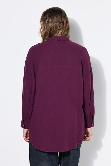 Musselin Bluse, oversized, Hemdkragen, Langarm