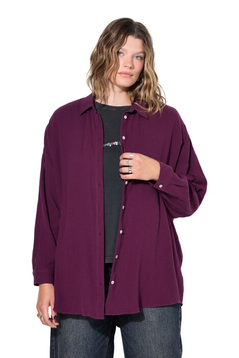 Mušelínová halenka, oversize, límeček, dlouhé rukávy