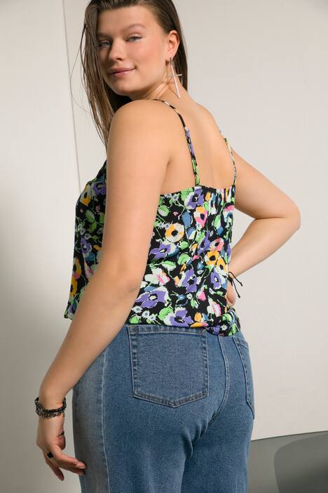 Top, kolorowe kwiaty, cienkie rami�czka, dekolt w szpic
