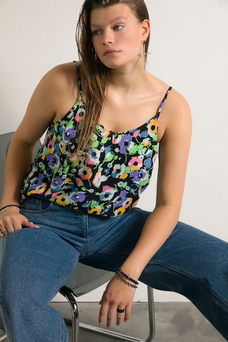 Top, kolorowe kwiaty, cienkie rami�czka, dekolt w szpic