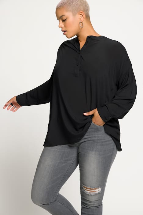 Tunika, oversized, rund hals, lång ärm, knappslå