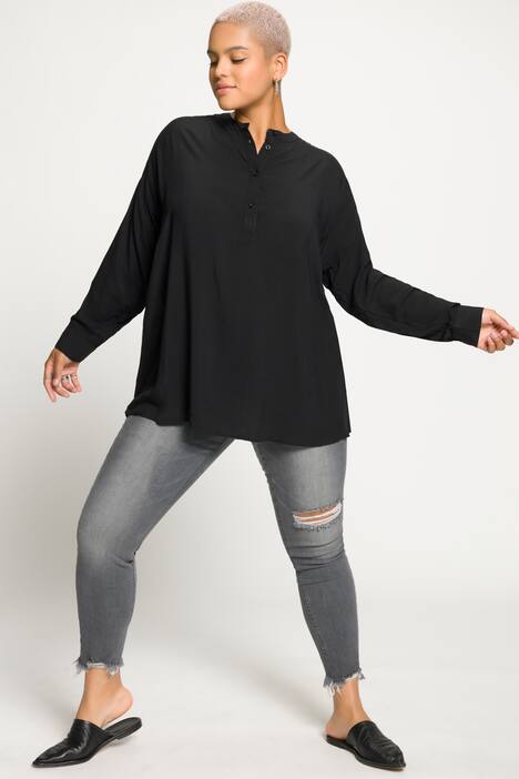 Tunika, oversized, rund hals, lång ärm, knappslå