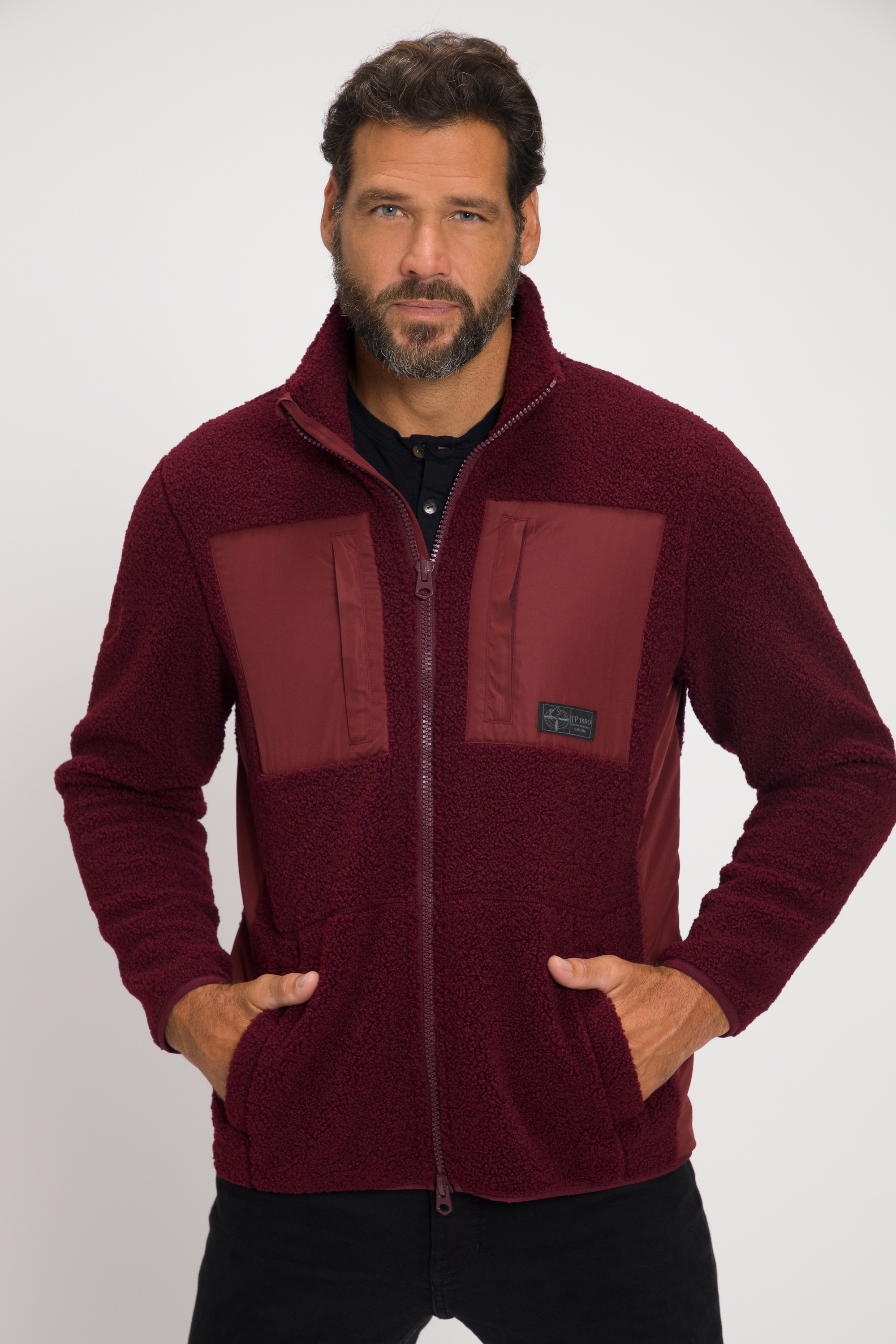 JP 1880 Herren große Größen Teddyjacke Outdoor Nylon Einsätze Stehkragen