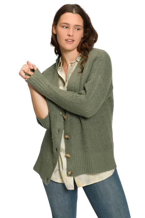 Rozpínací svetr, široký střih, výstřih do V, dlouhé rukávy, knoflíková léga