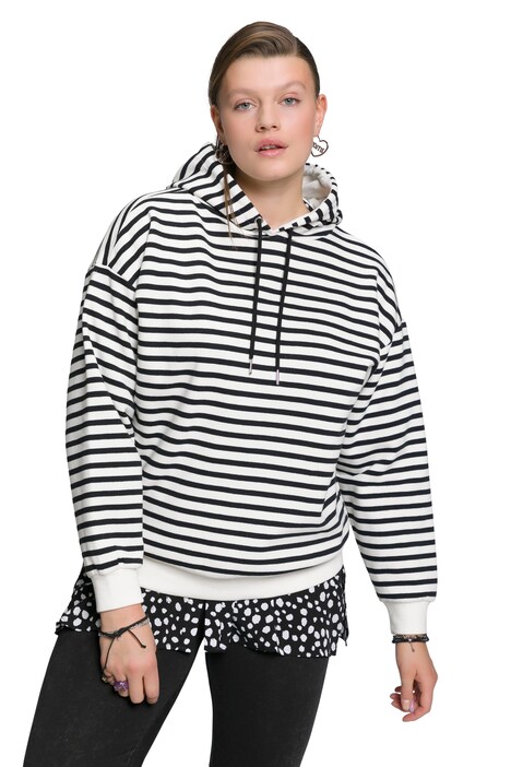 Mikina s kapucí, oversize, dlouhé rukávy, pruhy