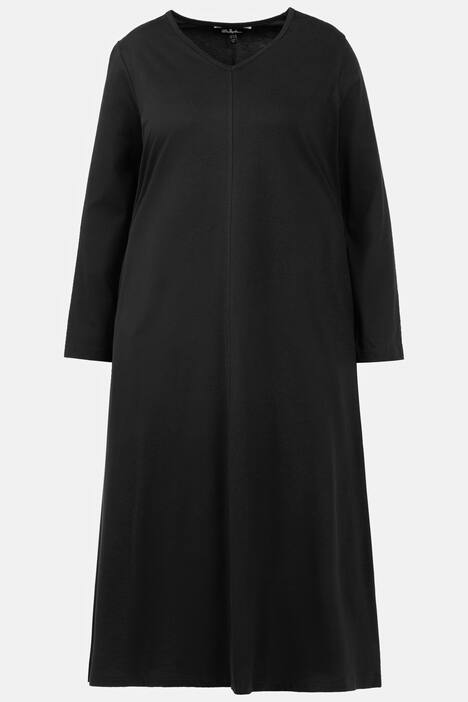 Jersey-Kleid, Midilänge, V-Ausschnitt, Langarm