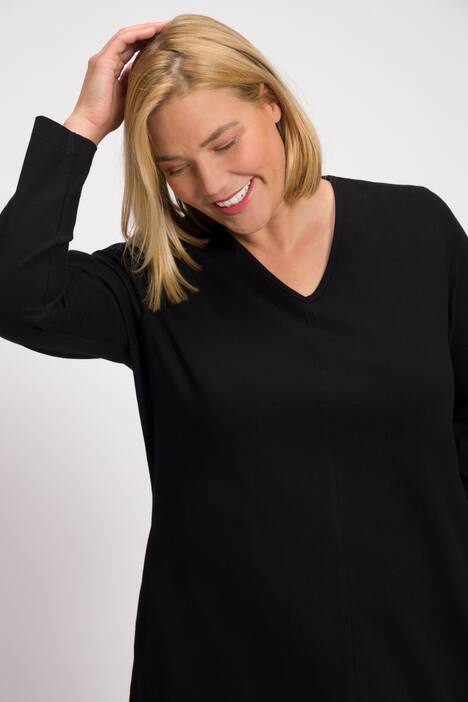 Jersey-Kleid, Midilänge, V-Ausschnitt, Langarm