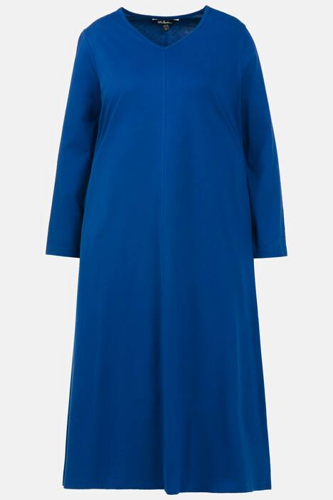 Sukienka z dżerseju, długość midi, dekolt w szpic, długi rękaw