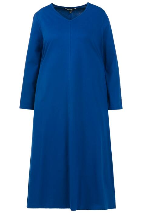 Žerzejové šaty, midi délka, výstřih do V, dlouhé rukávy