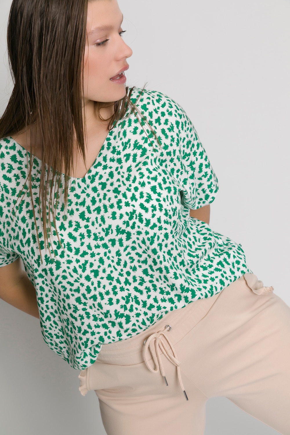 Grote Maten blouseshirt, Dames, groen, Maat: 42/44, Viscose, Studio Untold