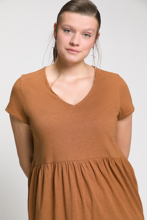 Jerseykleid, A-Line, V-Ausschnitt, Halbarm, Volants