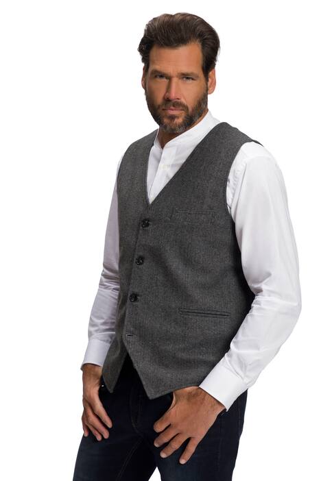 Vesta, tvídová, knoflíková léga, na zádech úplet