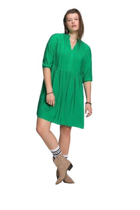 Midi šaty, A střih, výstřih do V, 3/4 rukávy, pruhovaná struktura