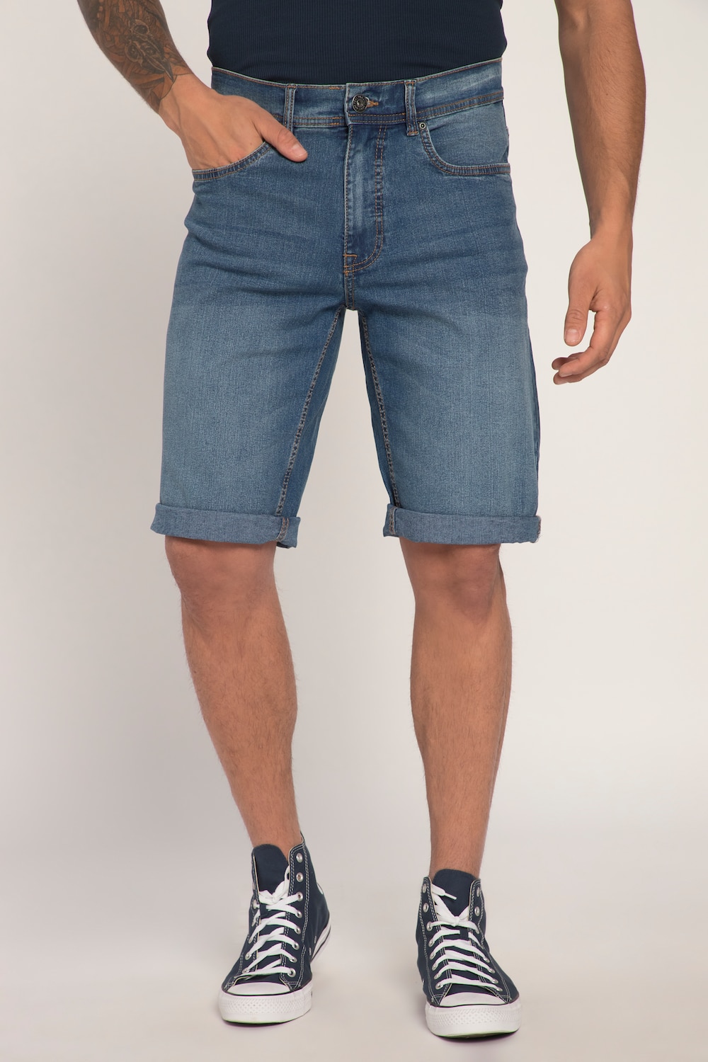 grandes tailles bermuda 5 poches. denim stretch - coupe regular fit, hommes, bleu, taille: 70, coton/polyester, jp1880