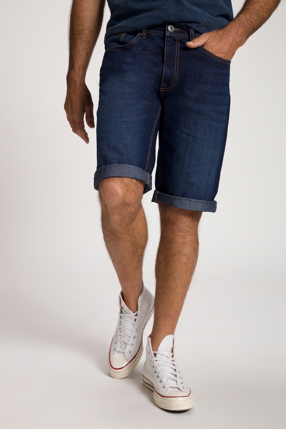 grandes tailles bermuda 5 poches. denim stretch - coupe regular fit, hommes, bleu, taille: 66, coton/polyester, jp1880