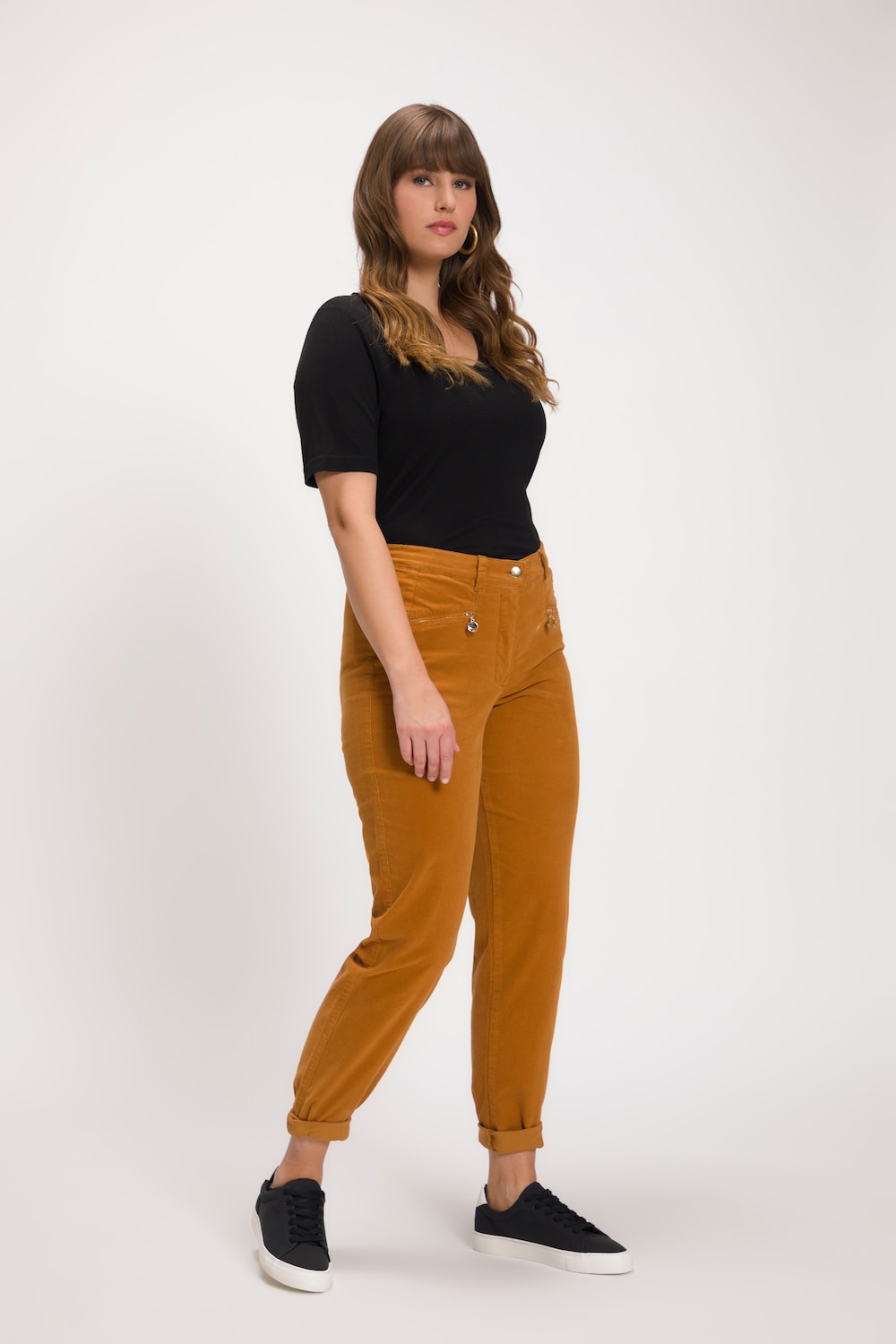 Grote Maten corduroy broek Mony, Dames, oranje, Maat: 60, Katoen, Ulla Popken