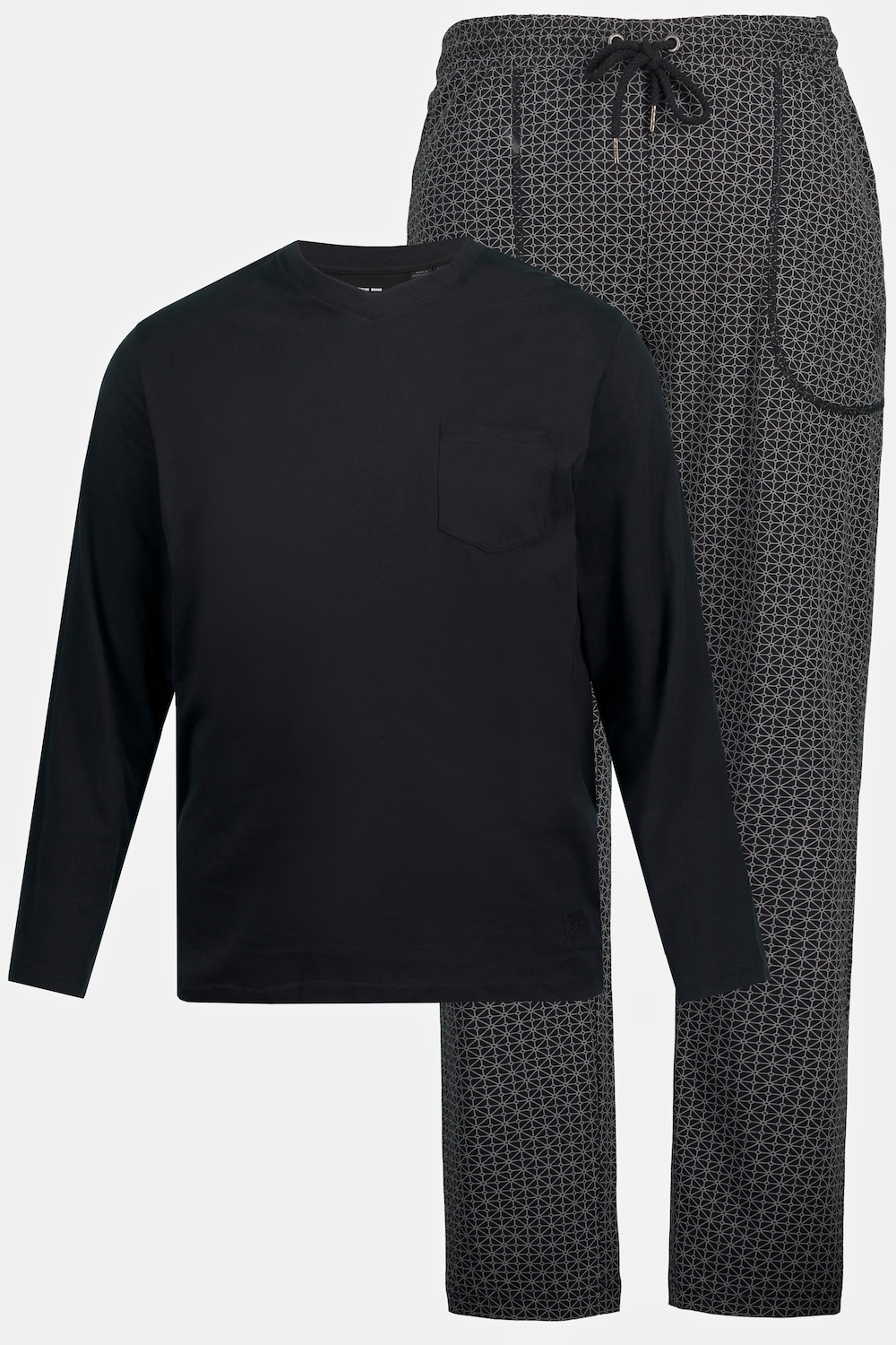Schlafanzug, Zweiteiler, Langarmshirt, lange Hose mit Minimal Muster