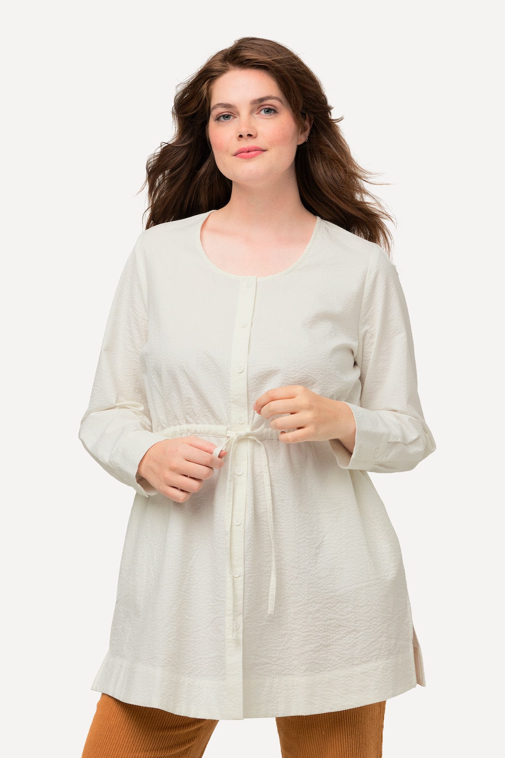 Große Größen Longbluse, Damen, beige, Größe: 54/56, Baumwolle, Ulla Popken