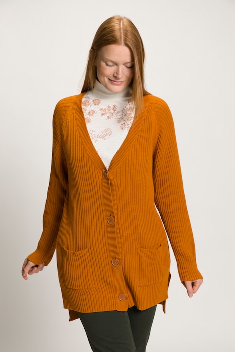 Dziadkowy sweter, dekolt w szpic, dłuższy tył, bio-bawełna