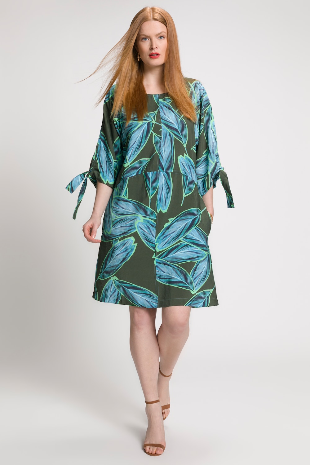 Grote Maten midi jurk, Dames, groen, Maat: 58/60, Synthetische vezels/Polyester, Ulla Popken