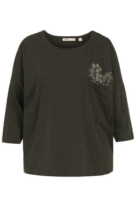 Tričko, výšivka, kulatý výstřih, 3/4 rukávy, biobavlna