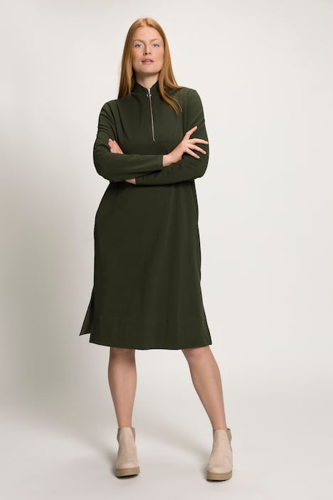 Eco Cotton Solid Ribbed Inset Stretch Sweatshirt Dress