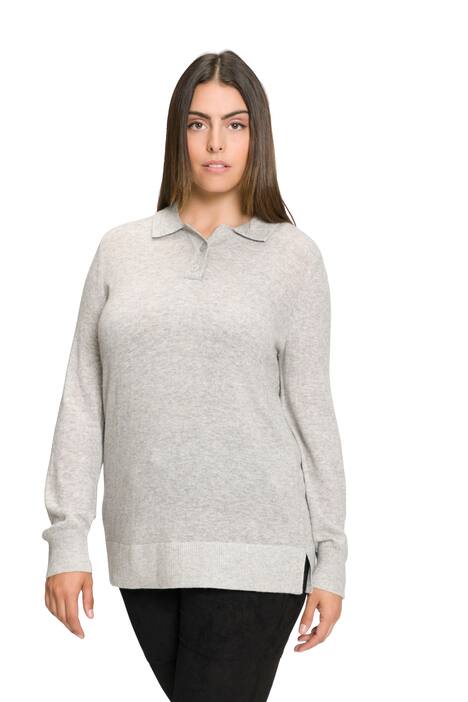 Svetr, melanž úplet, polo límeček, ozdobné knoflíky, dlouhé rukávy