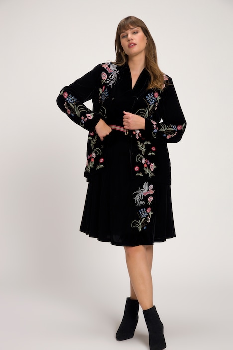 Black coat clearance with embroidered flowers