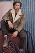 Veste en cuir, modèle style motard, cuir de porc, col à fourrure tissée