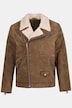 Veste en cuir, modèle style motard, cuir de porc, col à fourrure tissée