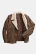 Veste en cuir, modèle style motard, cuir de porc, col à fourrure tissée