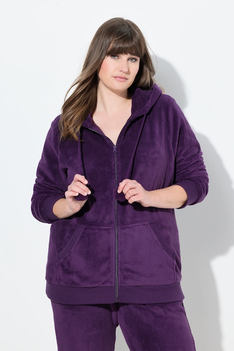 Homewear-Jacke, Plüsch, Kapuze, Kängurutaschen
