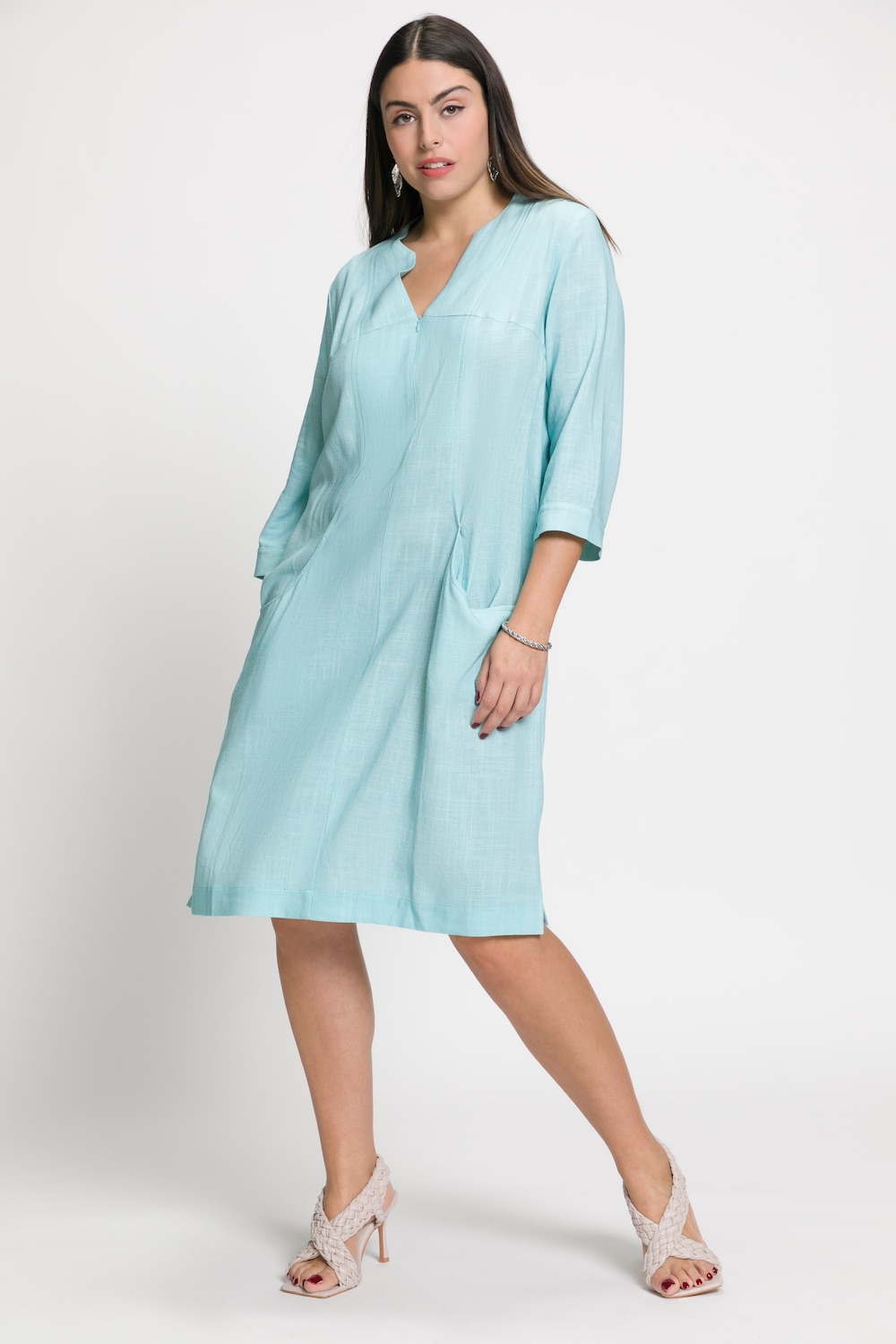 grandes tailles robe trapèze en lin mélangé, femmes, turquoise, taille: 60/62, viscose/lin, ulla popken