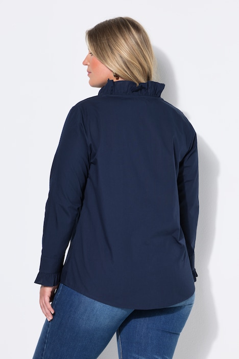Bluse, Rüschenkragen, V-Ausschnitt, Langarm