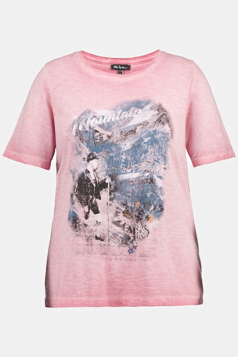 Traditional MOUNTAINS Glitter Print Round Neck Tee | T-Shirts | Knit ...